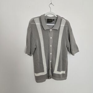 Massive Luxury Edition Sage Green Knit Collard Short Sleeve Cardigan Shirt XL